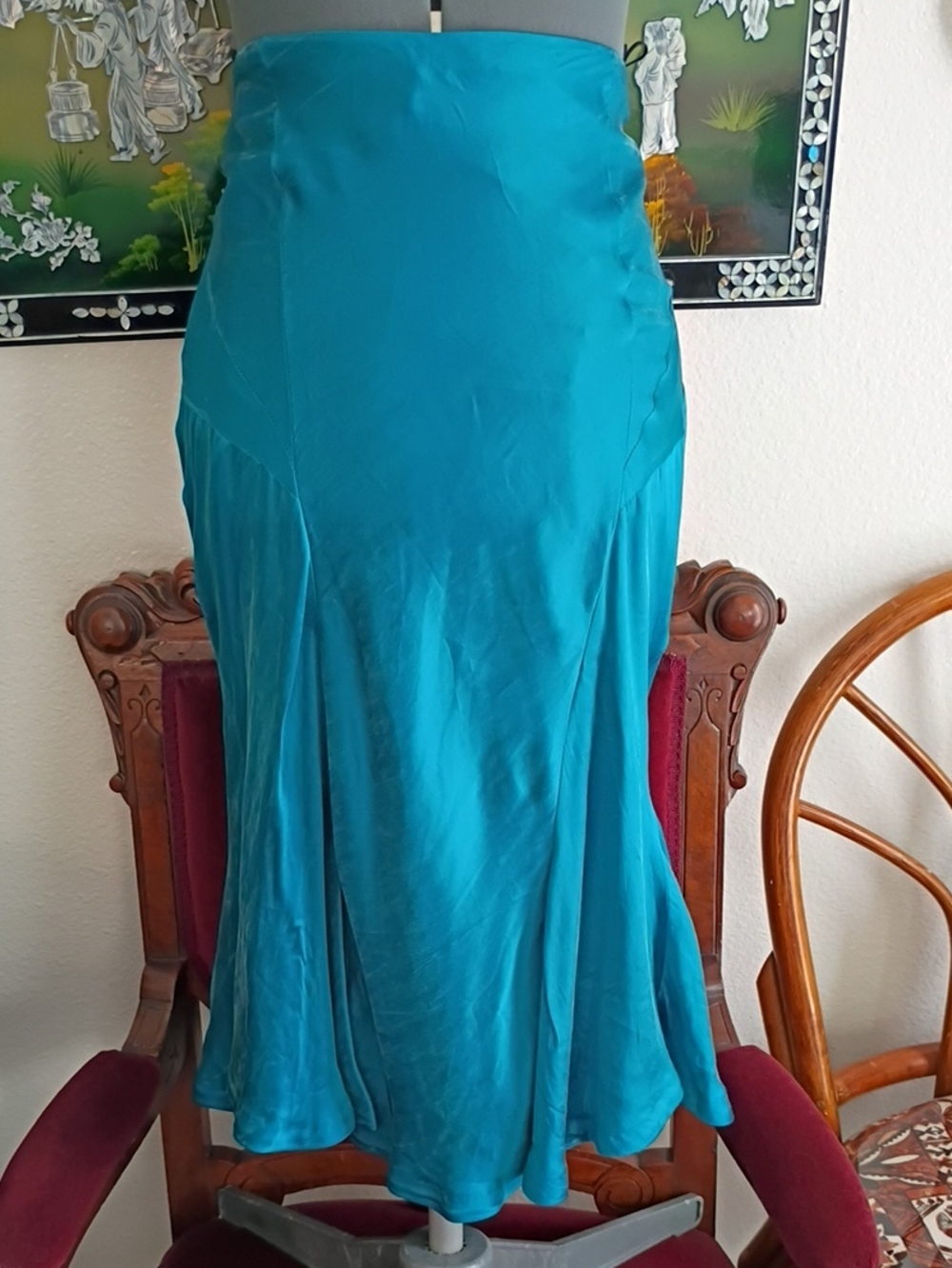 Amin Phillips Teal Blue Silk Mermaid Skirt Size Small